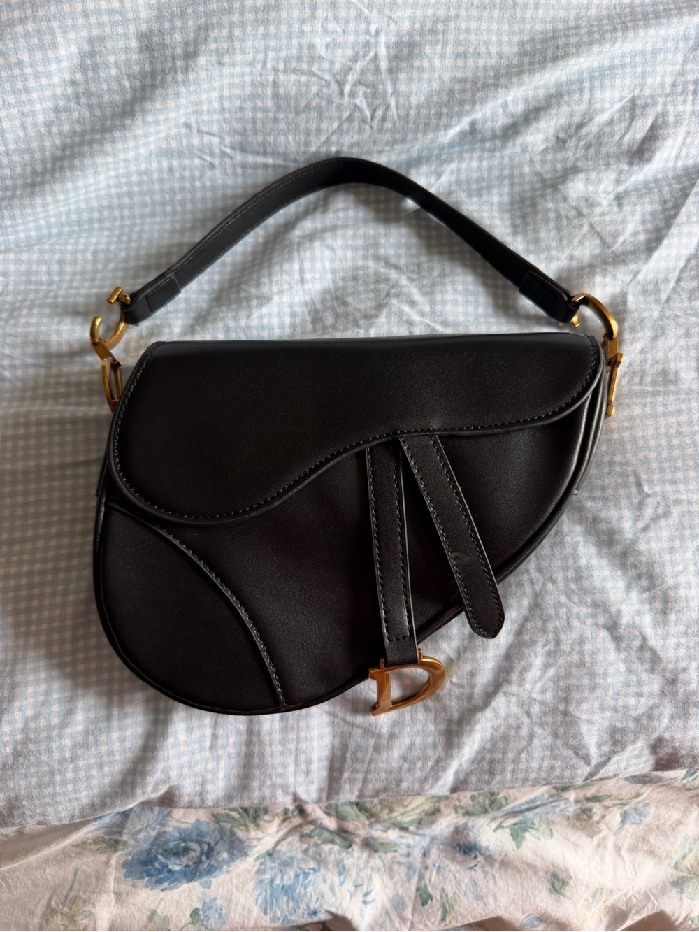 Dior Black Saddle Bag with Gold Hardware